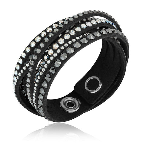 Swarovski Deluxe Wrap Bracelet Cuff Black Suede & Crystals new in box Blue  | eBay